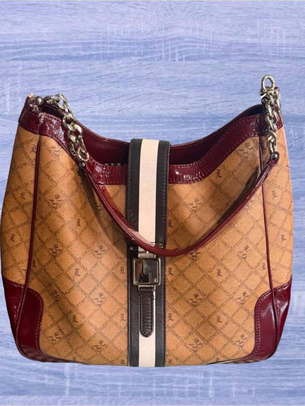 Vintage L.A.M.B. Gwen Stefani Monogram Hobo Bag Burgundy Y2K Shoulder Purse